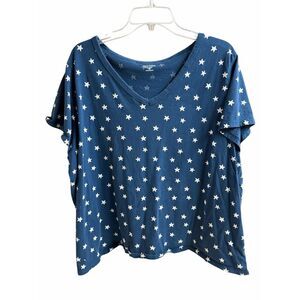 Old Navy XXL Navy Star Print V-Neck Tee Casual Coastal Americana Core Top